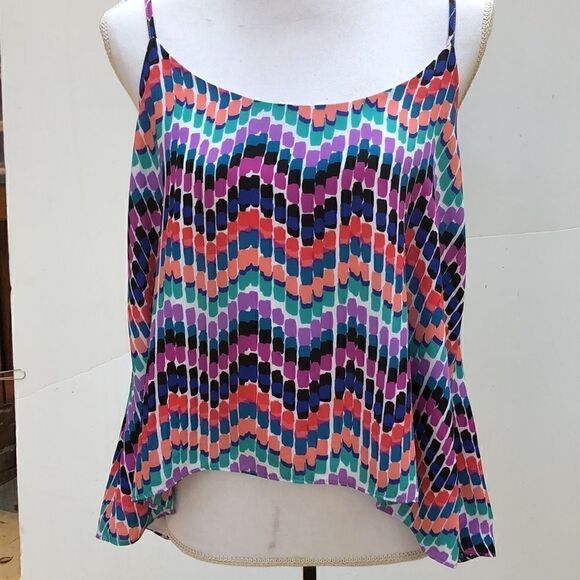 AQUA CHEVRON ZIGZAG MULTICOLOR TANK TOP CAMI SZ L - Picture 4 of 8